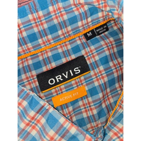 Orvis Mens Active Fit Plaid Button-Down Shirt Medium Blue/Orange Nylon/Polyester - Picture 5 of 10